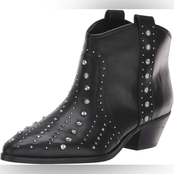 Sam Edelman Brian Studded Black Ankle Boots Womens Size 8.5 Leather Western Heel - Picture 1 of 9